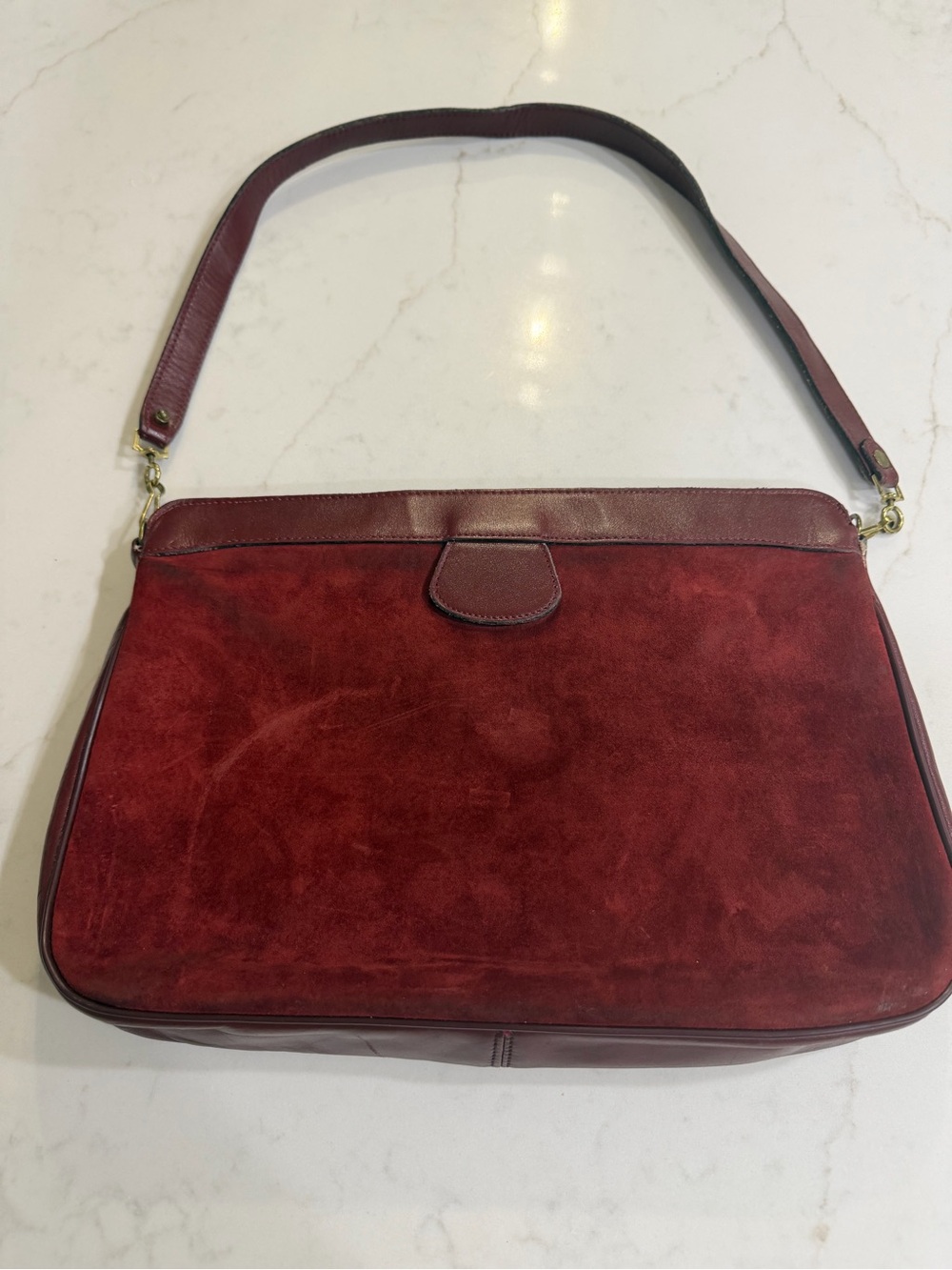 Vintage Etienne Aigner Burgundy Two-Tone Leather/Suede Shoulder Bag - Picture 7 of 8